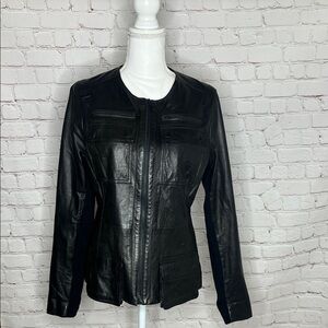 Vince Black Leather Collarless jacket